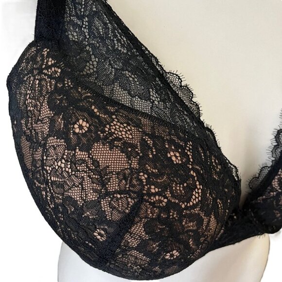 Auden New 40G The Sublime Black Lace Plunge Coverage Push Up Bra - Picture 3 of 6